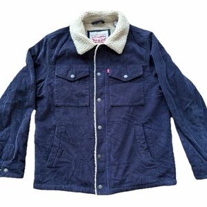 Levi's Men's Navy Corduroy Trucker Jacket with Sherpa Lining Men’s Size Small